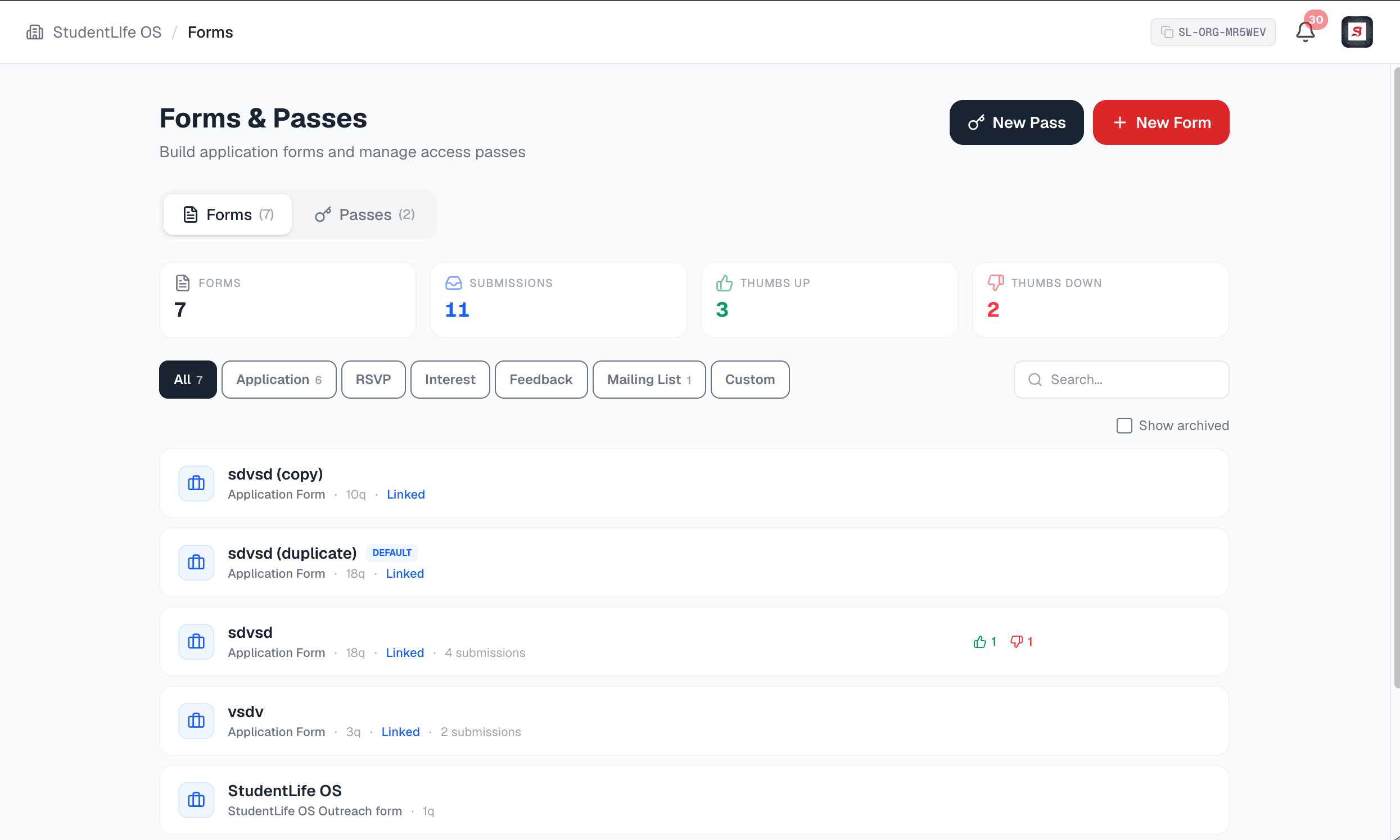 Open the Forms tab and build your application form
