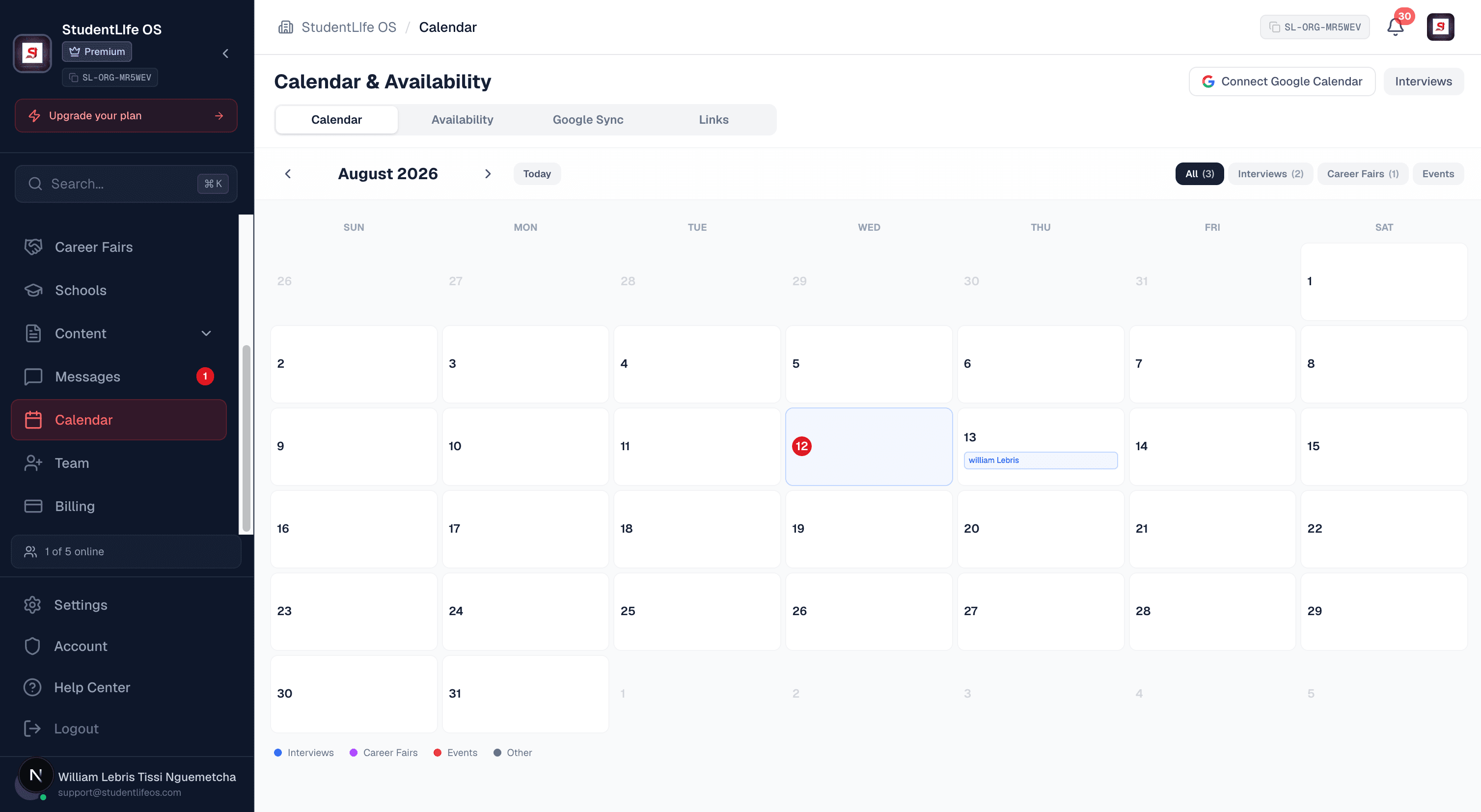 Open the Calendar tab