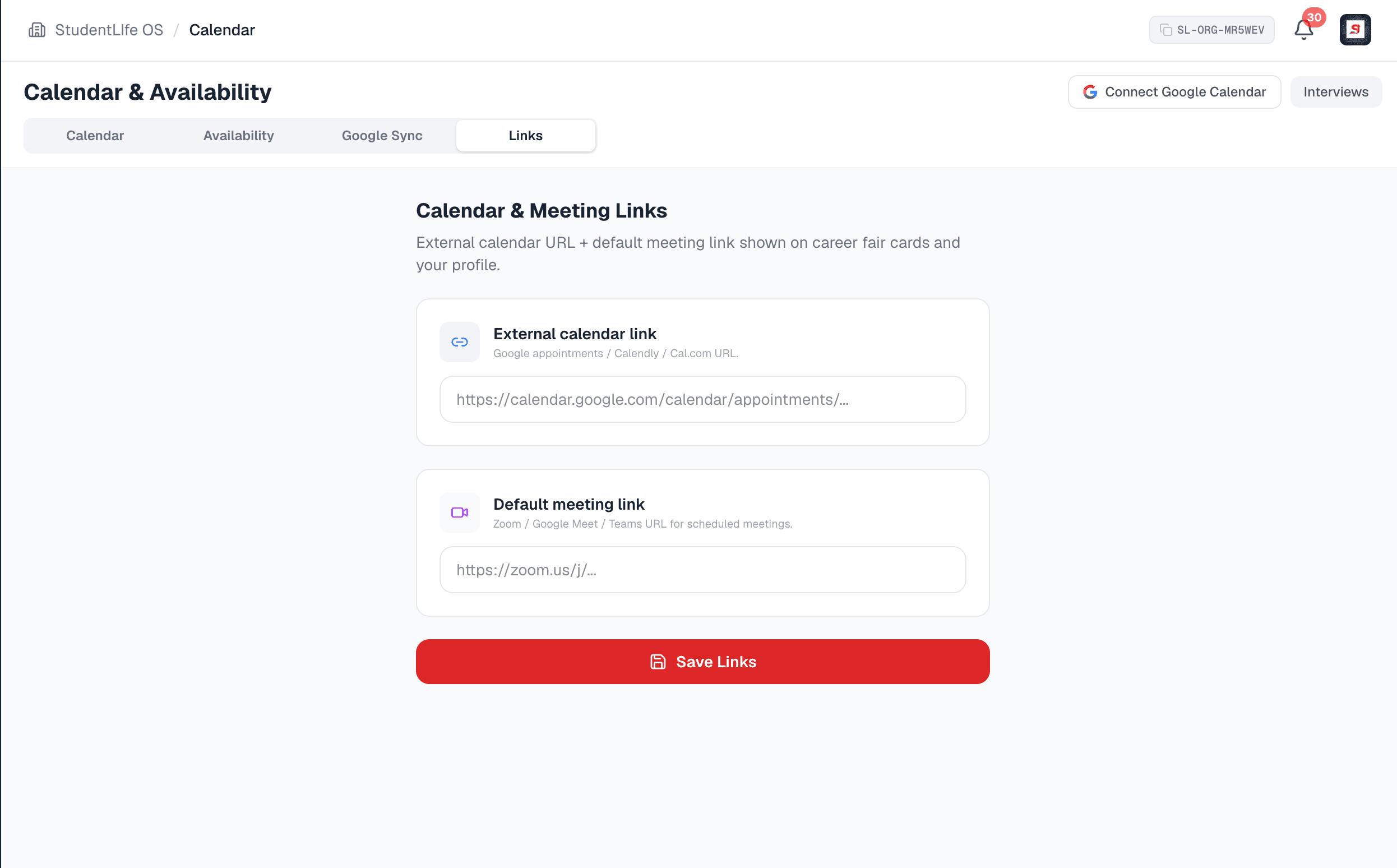 Save your meeting and booking links once