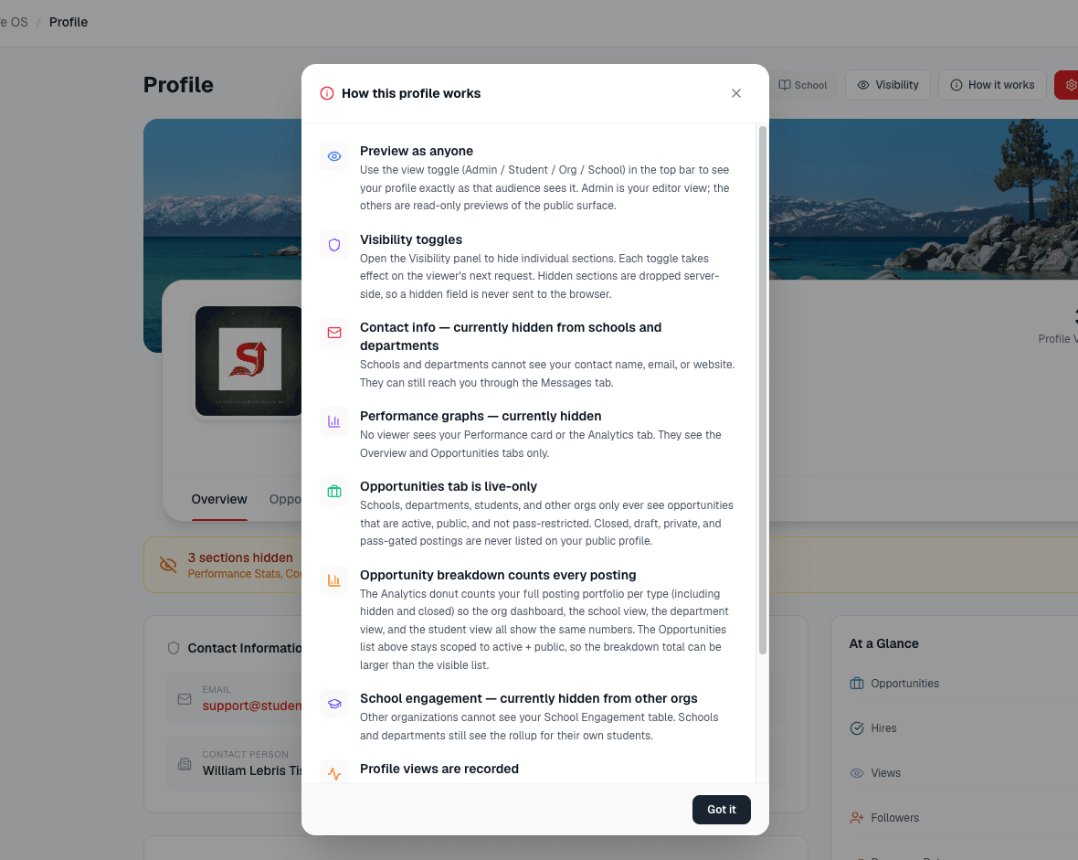 A How it works button that opens a plain-language guide to the current tab